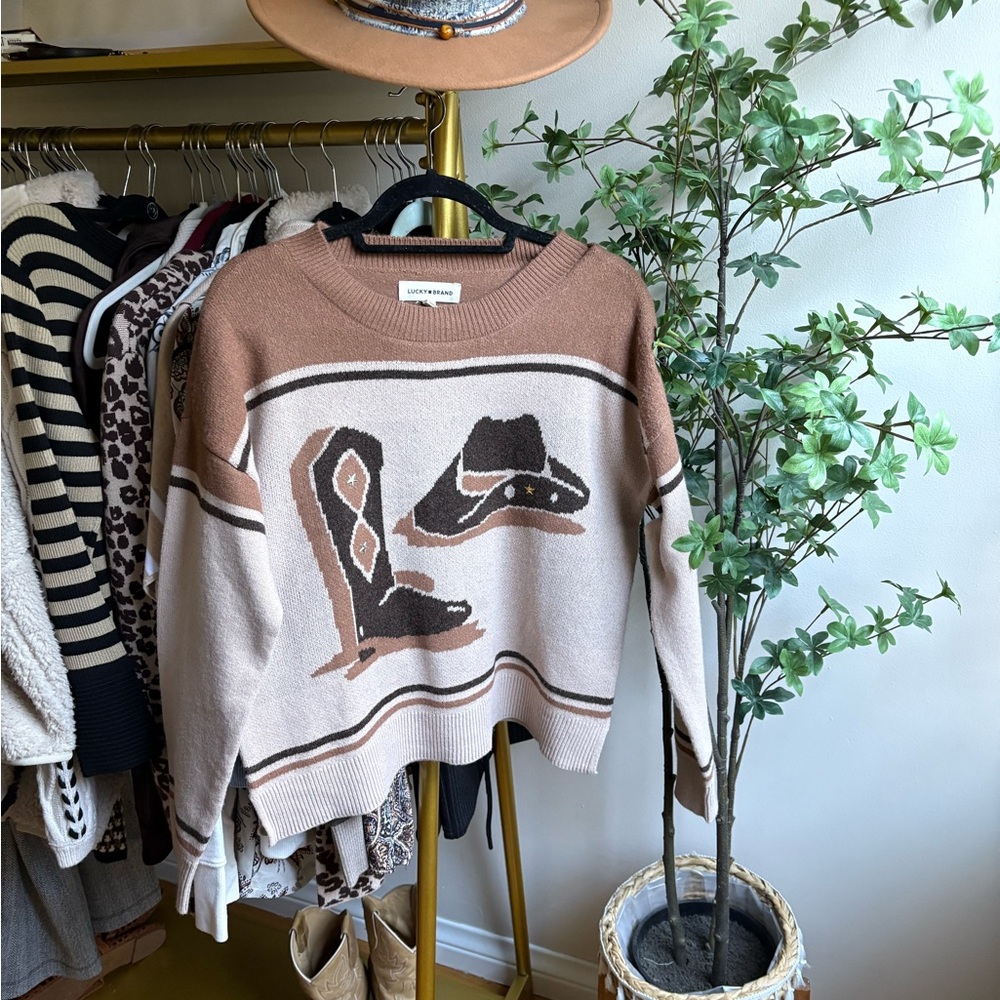 Lucky Brand Brown and Cream Western Sweater - Picture 1 of 5